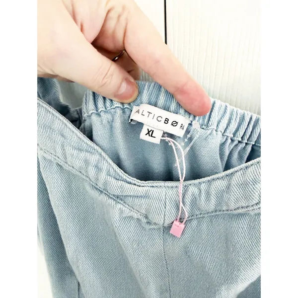Baltic Born Madison Light Wash Denim Jumpsuit Ruffle Wide Leg Cottagecore XL - Image 6