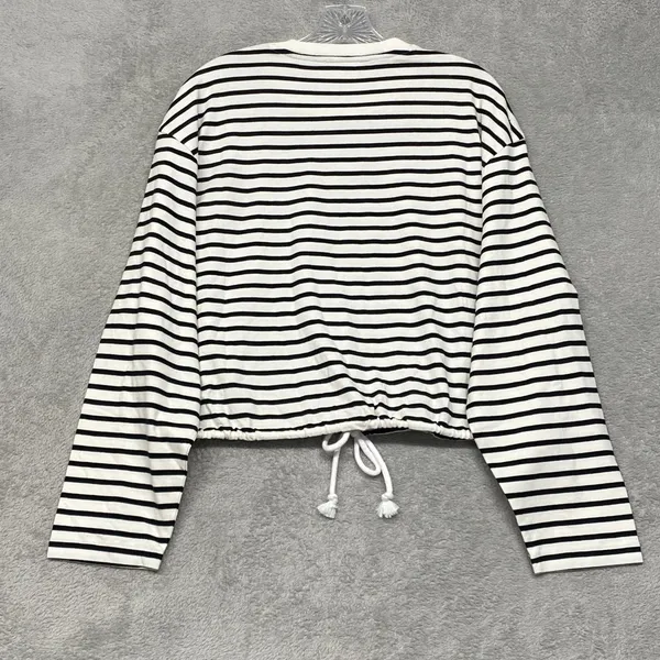 Madewell Top Womens M Black White Striped Drawstring Hem Long Sleeve‎ Tee NZ385 - Image 7