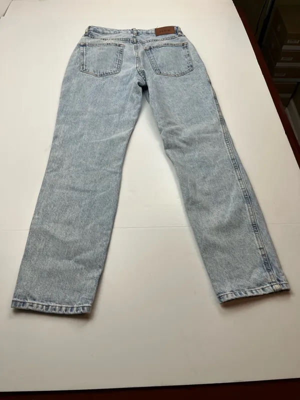 Sezane Denim Jean Womens‎ US 4 Mid-rise Tapered Straight Button Fly Bleach Blue - Image 14