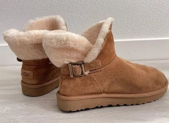KAREL Chestnut Short Mini Women’s Sheepskin Suede Leather Boots - Image 2