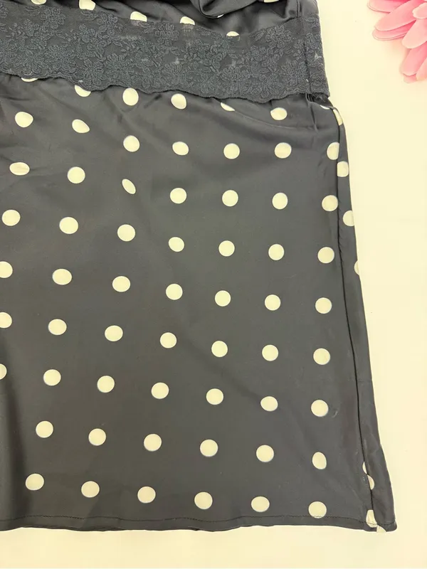 Vestique Mariselle Maxi Dress Polka Dot Lace Puff Sleeve Black White Satin - Image 11