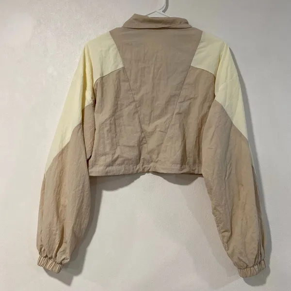 Garage Cropped Windbreaker Jacket XS Beige Cream Colorblock Y2K - Image 4