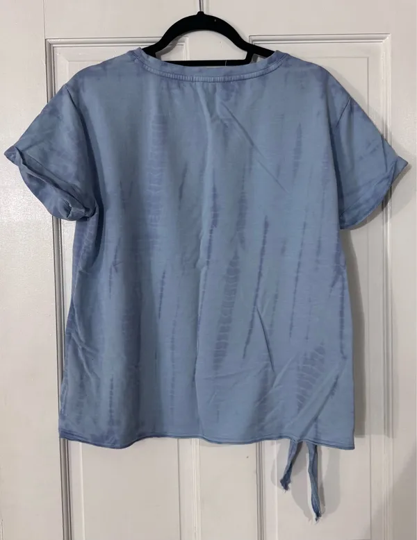 Beach Lunch Lounge Blue Tie-Accent Short Sleeve Top Medium - Image 2
