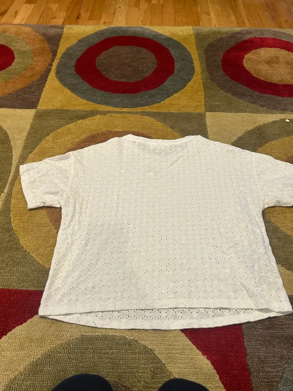 MNG Mango White Eyelet 100% Cotton Boxy Short Sleeve Crop Top Tee Shirt Size XS - Image 3