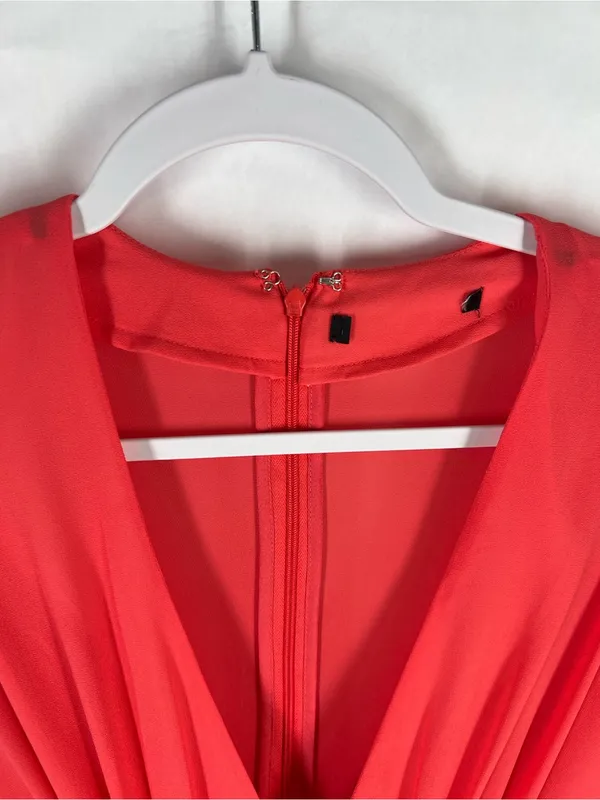 Coral Pink Chiffon Deep V Back‎ Fit & Flare Dress Women’s Size 4 26” Waist - Image 2
