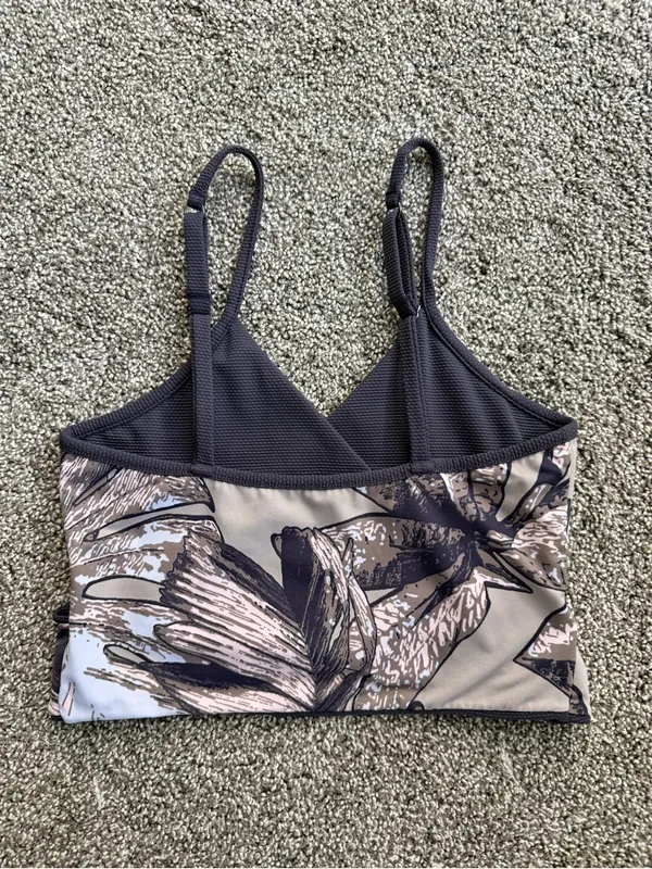 Maaji Reversible Wrap Bikini Top Textured Black Floral- Small - Image 6