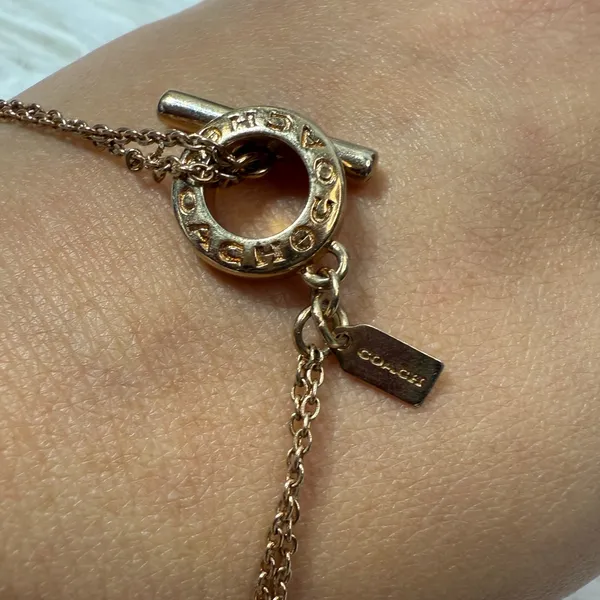 Coach Gold Toned Open Circle Double Strand Toggle Bracelet - Image 4
