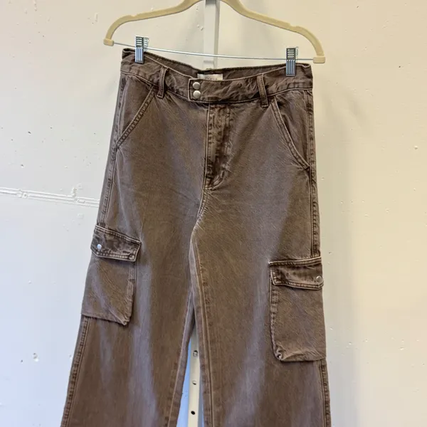 PacSun Brown Cargo Wide Leg Pants High Rise Specially Dyed Streeetwear Size 25 - Image 3