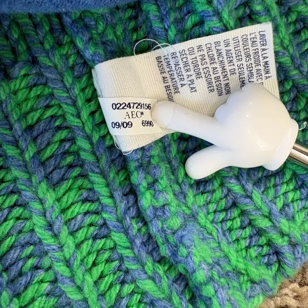 American Eagle Chunky Knit Shawl Collar Cardigan Sweater LG Green Blue‎ Pockets - Image 9