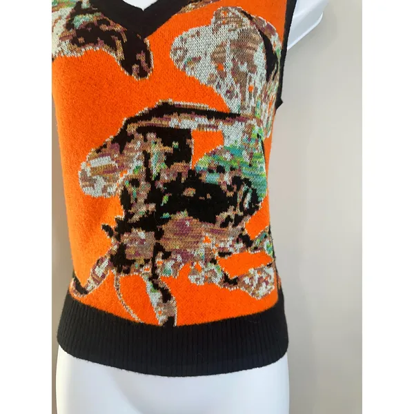 Desigual x Maitrepierre Orange Knit Mantis Gilet V-Neck Sweater Vest Multi Sz S - Image 5