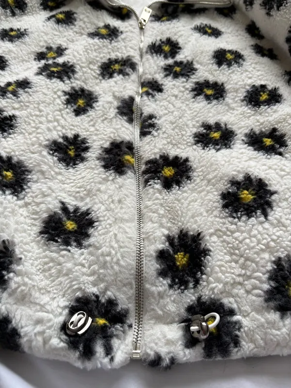I Believe Women’s 2XL White/Black/Yellow Floral Sherpa Full Zip Jacket - Image 10
