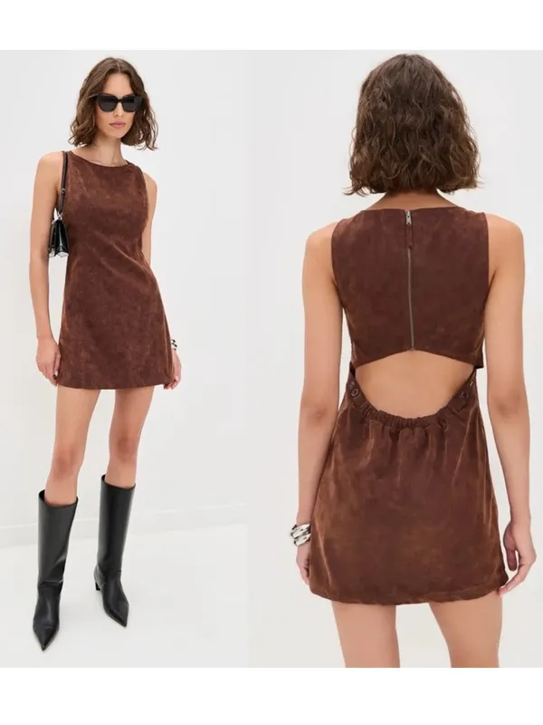 Free People Atlas Faux Suede Mini Dress L - Image 2