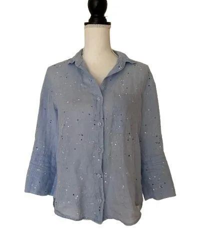 Cloth & Stone by Woman’s Paint-Splattered Linen Buttondown, Sz XS - Image 4