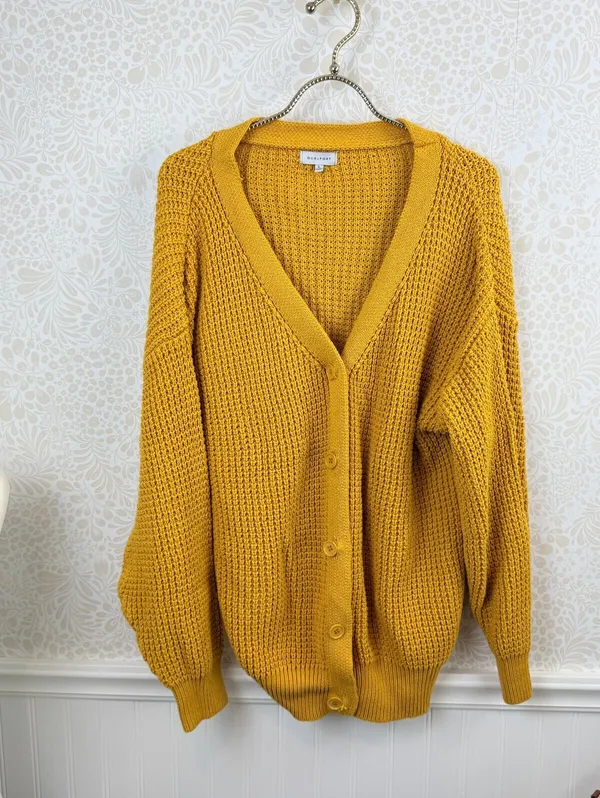 Qualfort Mustard Yellow 100% Cotton Button-Down Cardigan Sweater - Size - Large - Image 4