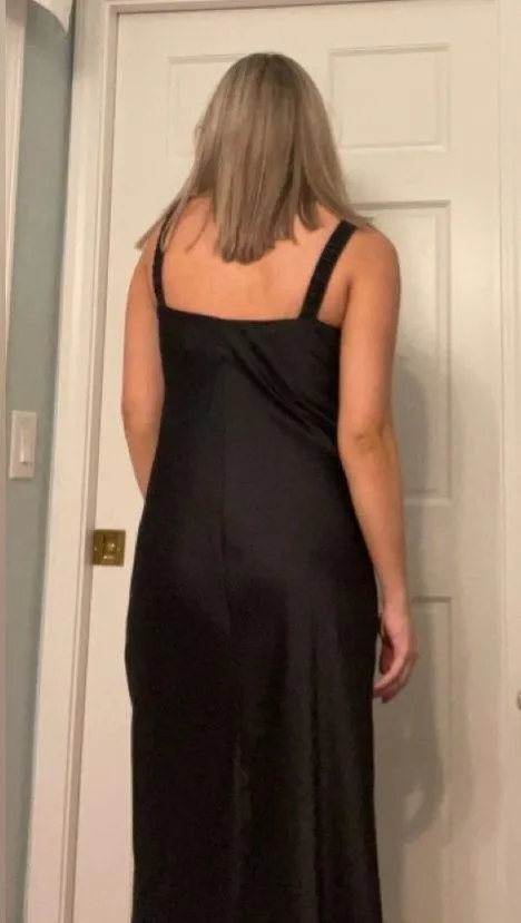 Black satin slip dress midi - Image 5