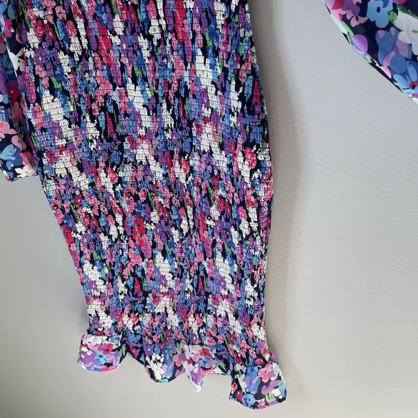 Pink Lily Boutique Floral Print Midi Dress Ruched Bubble Sleeves Size Medium - Image 8