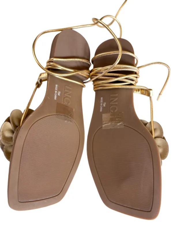 NEW INC Int'1 Concepts Glima Flower Ankle Wrap Sandals Gold Size 7.5 - Image 9