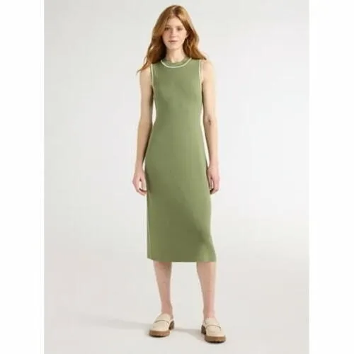 Free Assembly Womens Sweater Size L Bay Leaf Knit Midi Dress Sleeveless Casual - Image 2