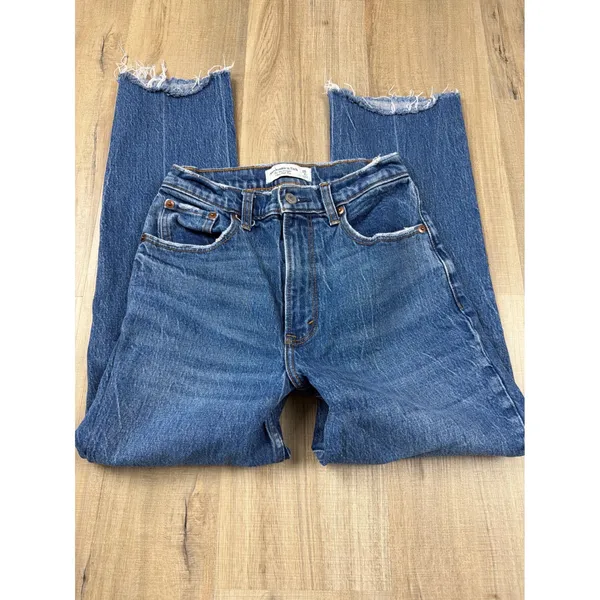 Abercrombie & Fitch Curve Love 90s‎ Straight Ultra High Rise Jeans Blue 26 2S - Image 3