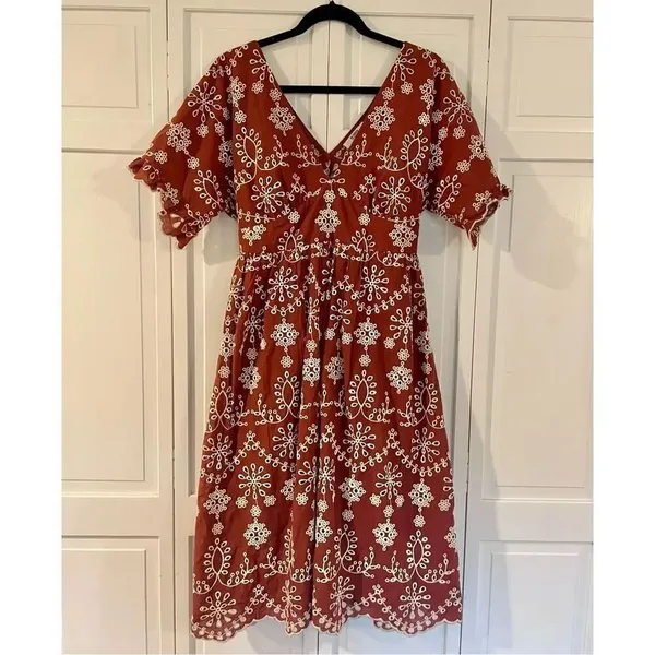 BB Dakota Steve Madden rust eyelet midi dress m - Image 3