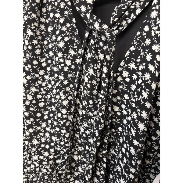 Scoop Black And White Floral Tie Neck‎ Dress Size XL - Image 6