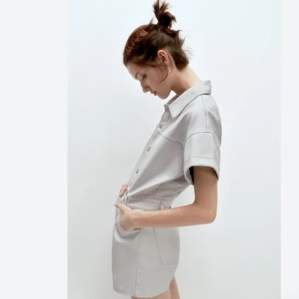 NWOT ZARA Denim Cotton Shimmer Romper Playsuit Bloggers Fave - Image 3