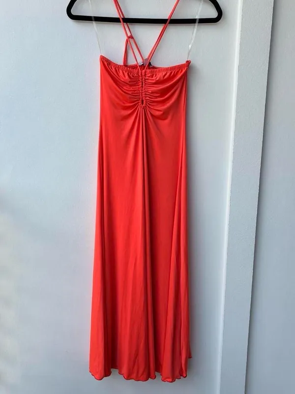 Sincerely Jules Orange maxi dress with cami halter straps - Image 3