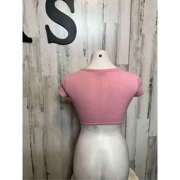 H&M Divided Pink Cropped Short Sleeve Tee Womens Size XS Crew Neck Basic Baby T - Image 4