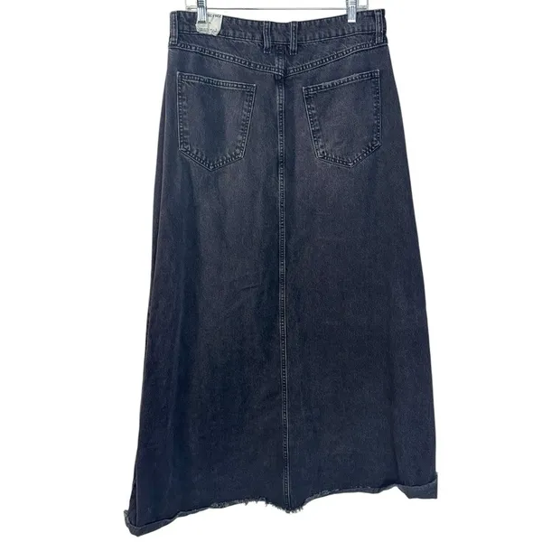 Free People Bohemian Grunge Come As You Are Denim Maxi Skirt Washed Black 12 - Image 8