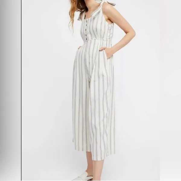 Free People FP Striped Tie One-Piece Jumpsuit Romper Size 4 - Image 2