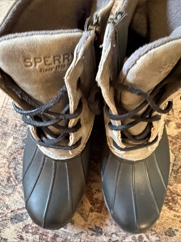 Sperry  Black Rubber Duck Boots with Gray Suede Upper - Image 7