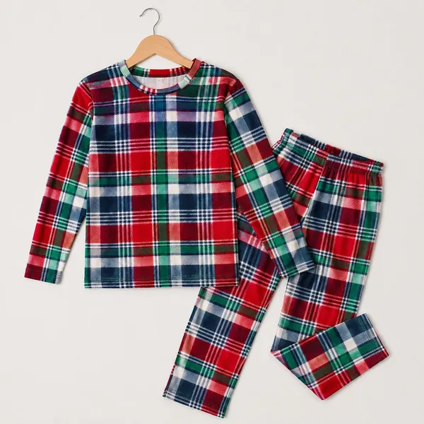 Joyspun Womens Pajama Set 3X Navy Water Red Green Plaid Plush 2 Piece Cozy PJs - Image 2