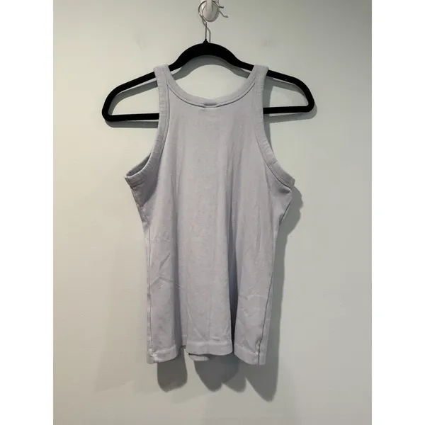 H&M Basics Fitted Ribbed High Neck Tank Top Medium Light Blue Travel Minimalist - Image 2