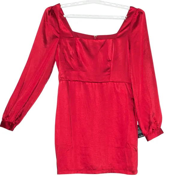 NWT Lulus Dress Satin Y2K Party Cocktail Going Out Square Neck Mini Red Medium - Image 11