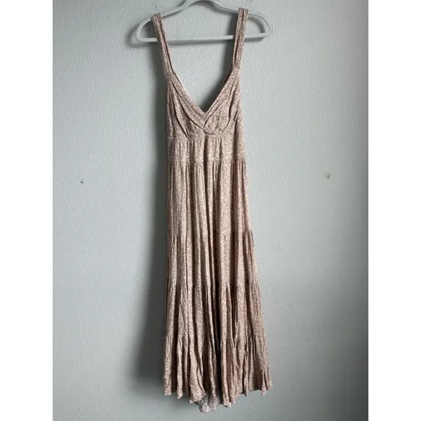 Dress Forum Los Angeles Neutral Pink Floral Tiered Boho Maxi Dress Large Cottage - Image 12