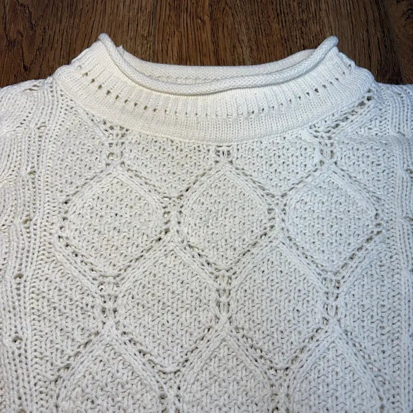 80s Cotton Forever Cream Chunky Knit Sweater USA 100% Cotton Women L Cottage VTG - Image 7