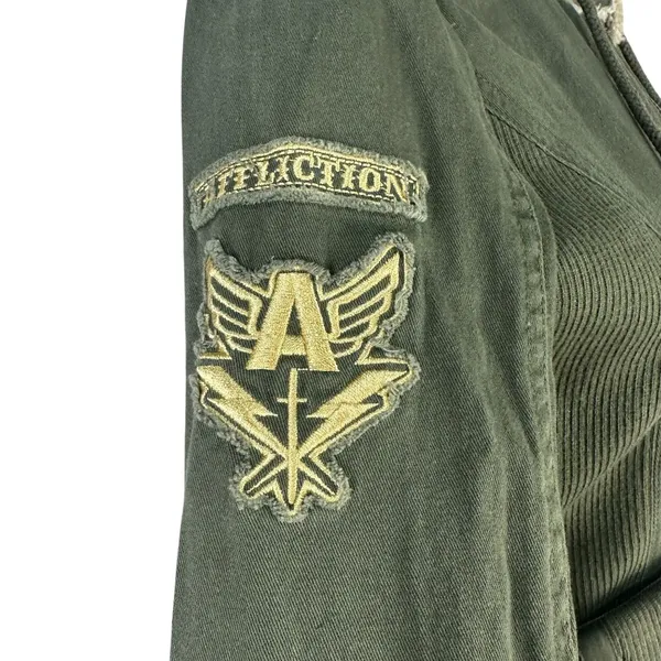 Affliction Black Premium Womens XS Green Military Style Hooded Jacket - Image 3