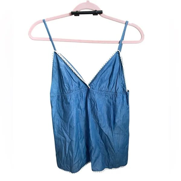 NEW POL Chambray Lace Trim Babydoll Cami Tank Top Small - Image 2