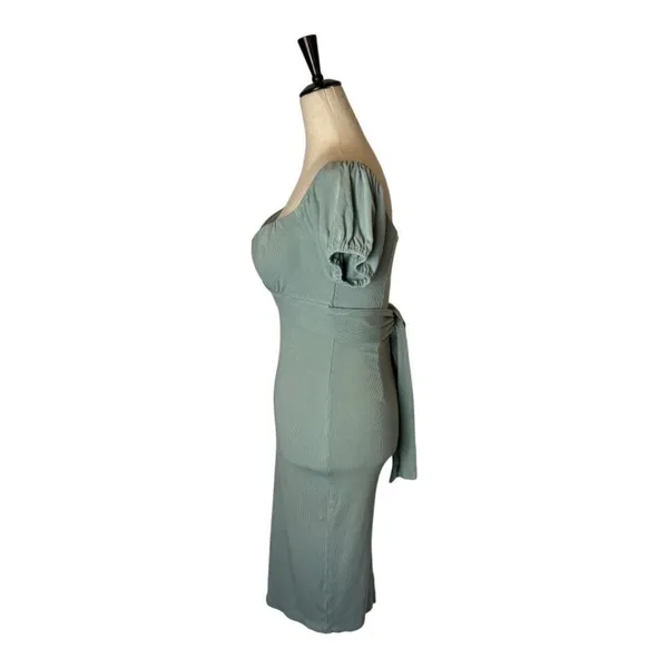 Angel Biba Dress Women Medium Green Knit‎ Sweetheart Neck Tie Waist Sheath Midi - Image 8