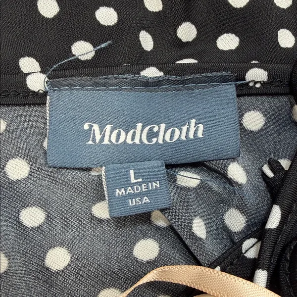 Modcloth Black Polka Dot It's a Go Tie Shoulder V Neck Ruffle Hem Midi Dress - Image 8