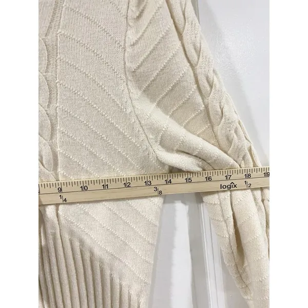 Marled Cream Cable Knit Mock Neck Sweater M Cozy Chunky Ribbed Winter Pullover - Image 7