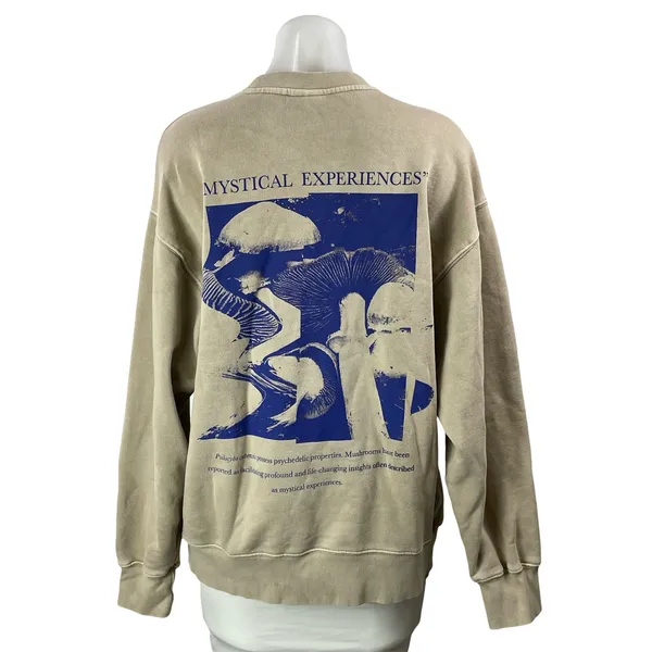 Aritzia TNA Cozy Beige Boyfriend Fleece Graphic Long Sleeve Sweatshirt Top Sz S - Image 3