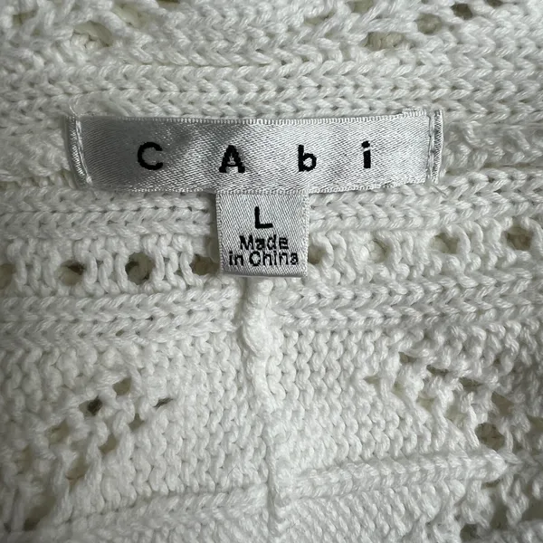 CAbi Cardigan Sweater Large Ivory Cotton Open Knit Crochet Draped Preppy Boho L‎ - Image 11