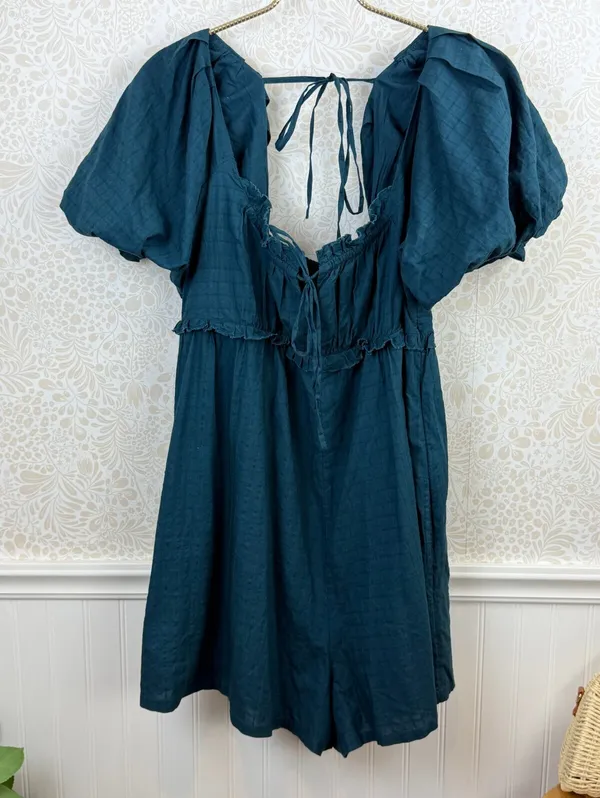 Pilcro by Anthropologie Teal Green Puff-Sleeve 3" Babydoll Romper - Size - XL - Image 12