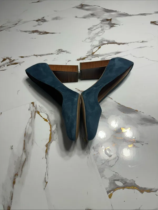 Franco Sarto Blue Suede Block Heel Pumps - Image 10