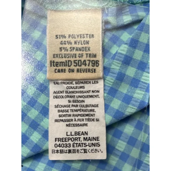 L.L.Bean Womens Medium Button-Up Gingham Shirt Blue & Green Long Sleeve 23i - Image 6