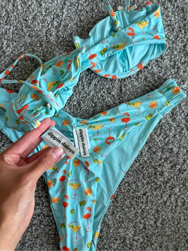 Dippin' Daisy's Aqua Cocktail Print Bikini Size Large Coastal Vacation Spritz - Image 6