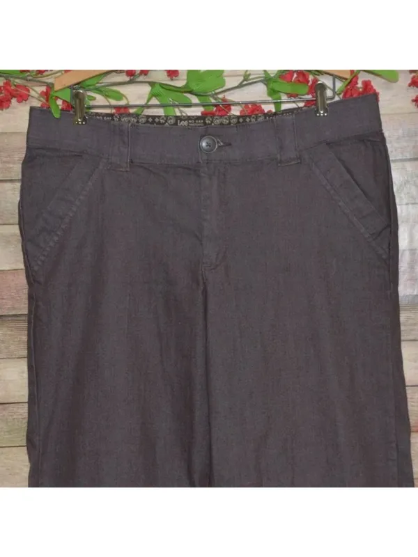 Lee No Gap Waistband Pants Womens 16 M Brown Straight Leg Stretch Cotton Trouser - Image 2