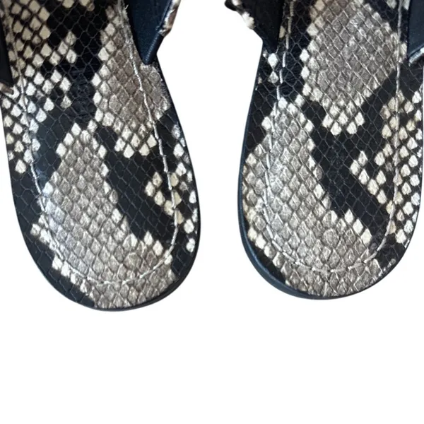 Tory Burch Leigh Thong Sandals 8.5‎ Roccia Snakeskin Black Logo - Image 4