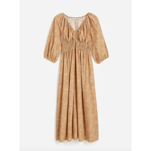 Madewell V Neck Balloon Sleeve Maxi Dress Spiral Dot Tan Smocked Boho US 00 NWT - Image 6